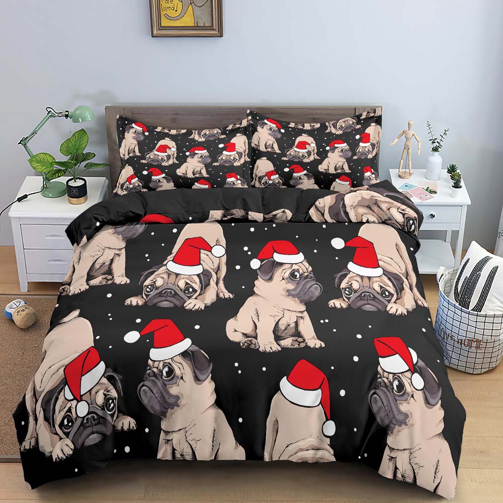 3D Christmas King Queen Duvet Cover Set Kids Cartoon Merry Christmas Red Quilt Cover 2/3pcs Polyester Beddings Set Single Double