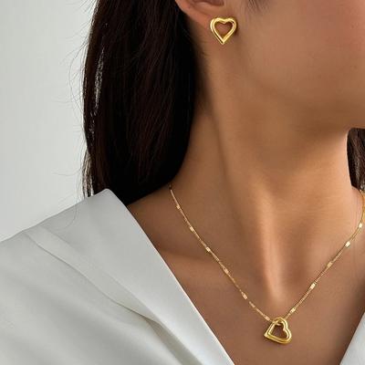 Stainless Steel Jewelry Set Necklace and Earrings with New Romantic Love Pendant Minimalist Women's Jewelry Set Gift