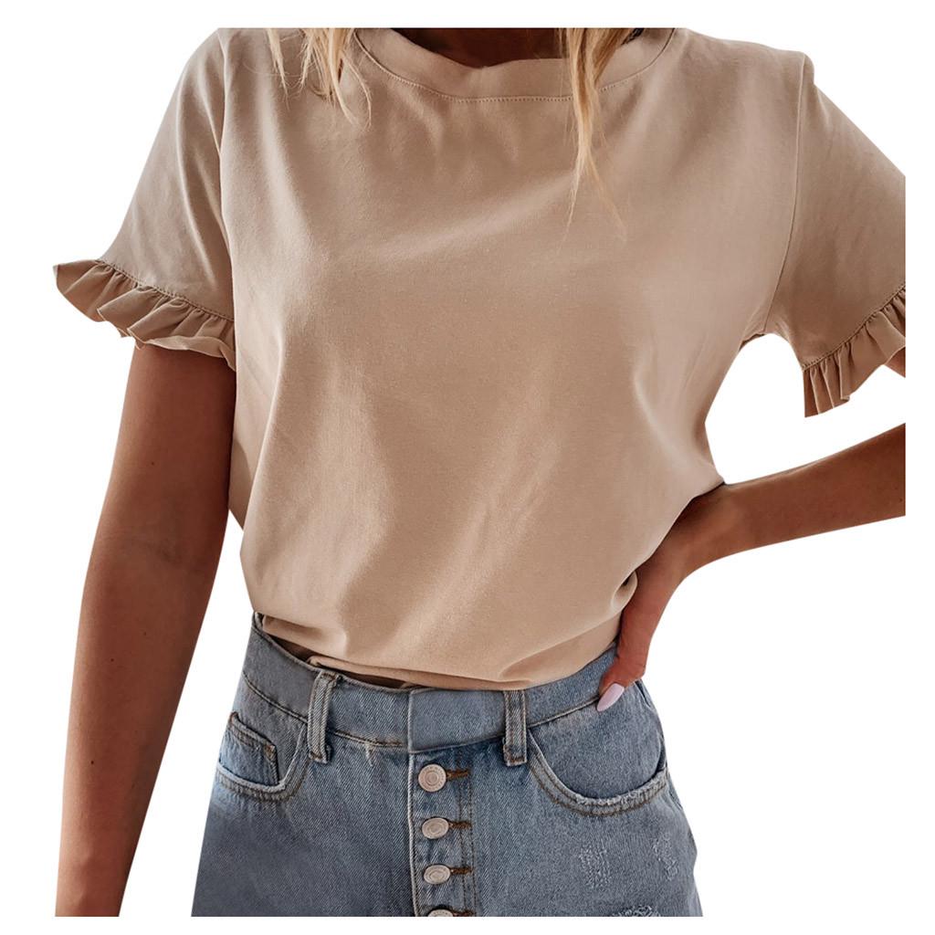 T-Shirt Loose Frill Top Women's Summer Sleeve Ladies Tee Fashion Short Ruffle T-Shirt Loose Frill Top Women's Summer Sleeve Ladies Tee Fashion Short Ruffle