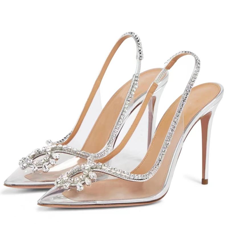 Fashion Clearance!!! Fashion Women Pumps Sandals Summer Sexy Slingback High Heels Rhinestones Elegant Pointed Toe Party Wedding Shoes