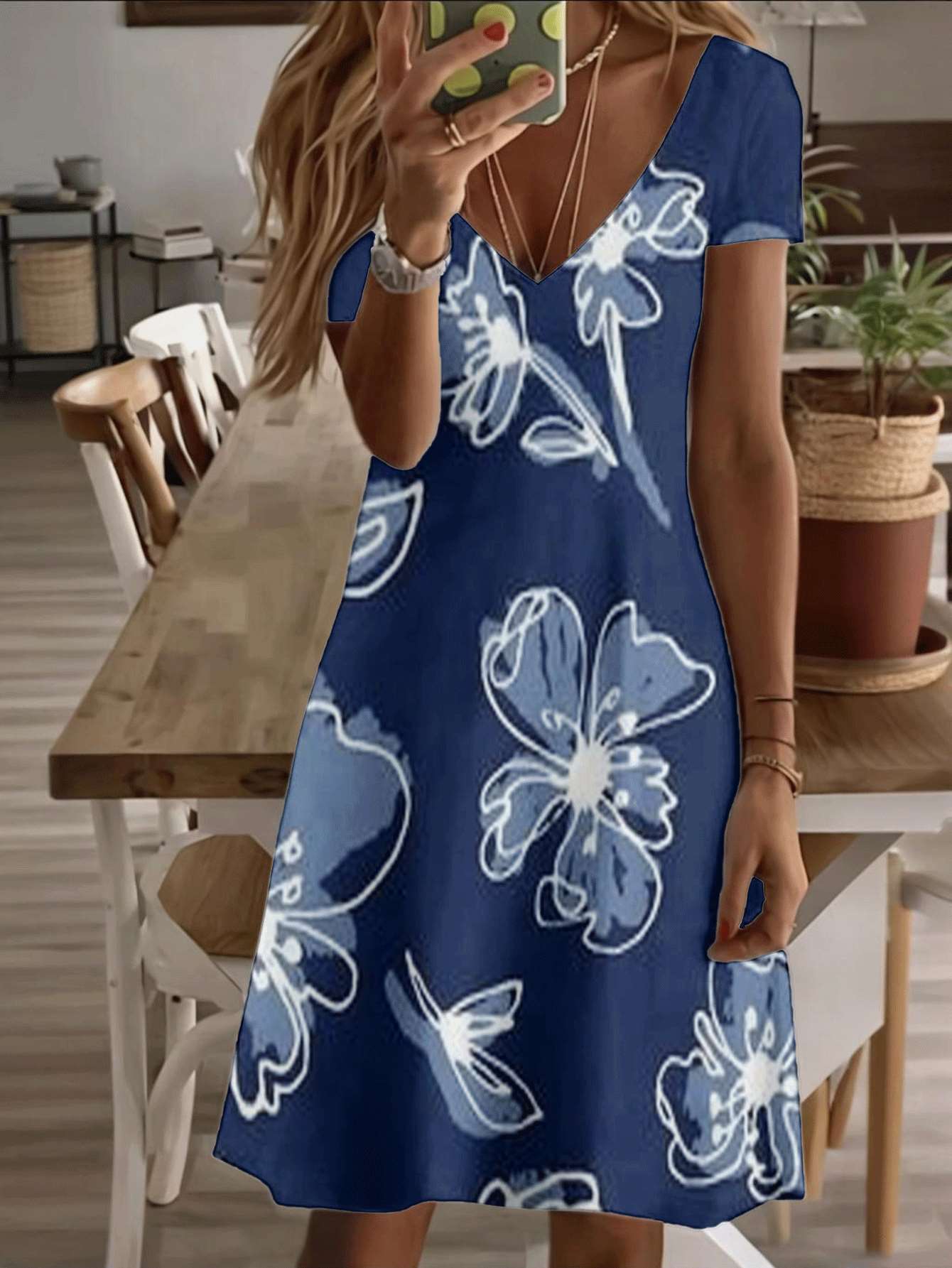 

Vneck shortsleeve midi dress blue floral butterfly print pattern 3D premium printing durable casual fashion for women elegant summer outfit beach part 4XL дубильная кора