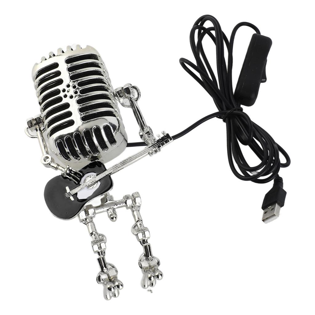 Vintage Microphone Guitar Robot Table Lamp USB Aluminum Metal Retro Microphone Robot Night Light