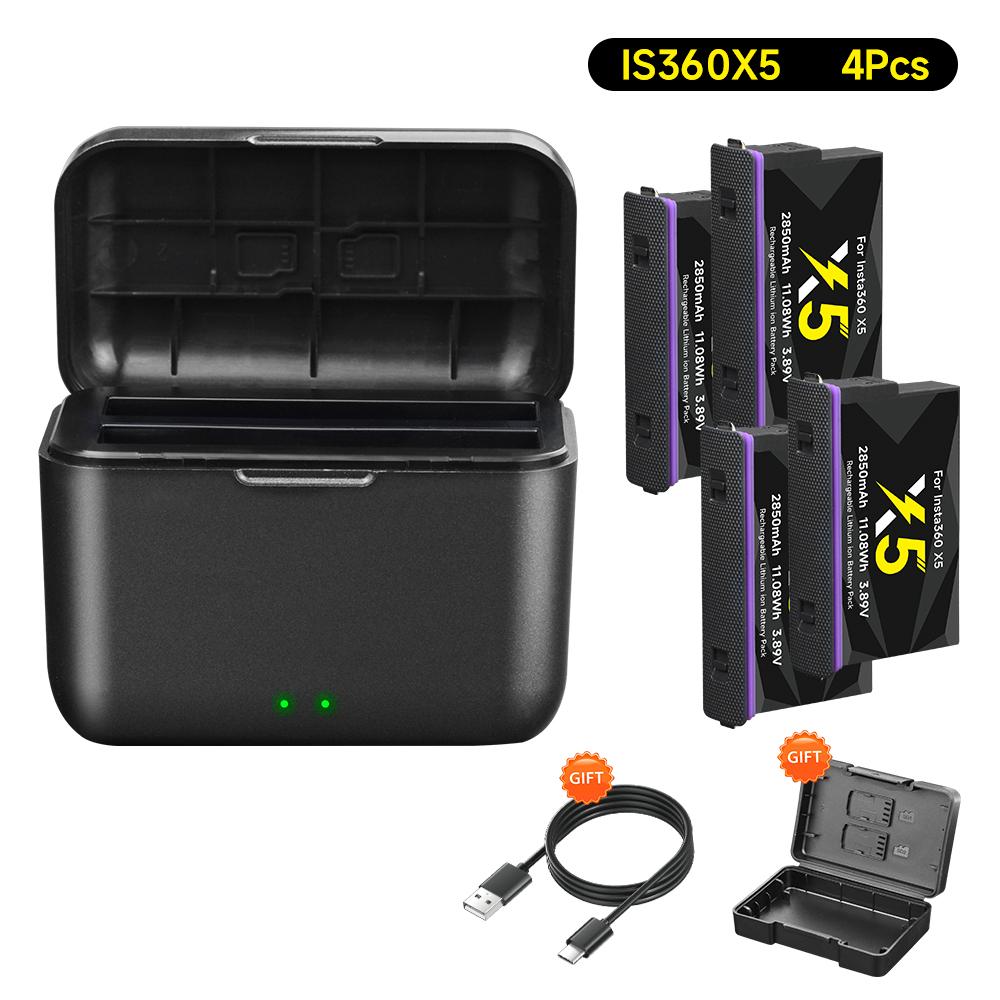 2850mAh Hohe Kapazität Für Insta360 X5 Kameraakku+2-Slot LED tragbares Schnellladegerät Für Insta 360X5 Actionkamera Zubehör
