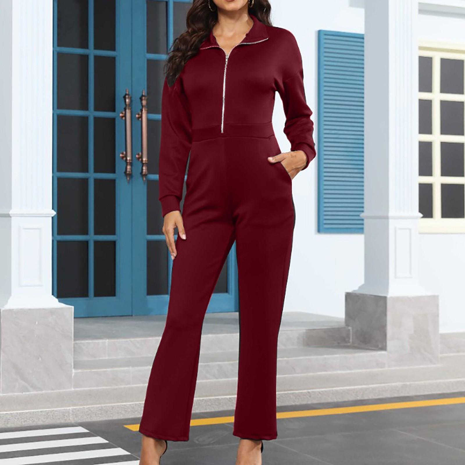 

Женский комбинезон с длинными рукавами и широкими штанинами, повседневные комбинезоны, удобная мешковатая одежда с длинными рукавами XXXL винный