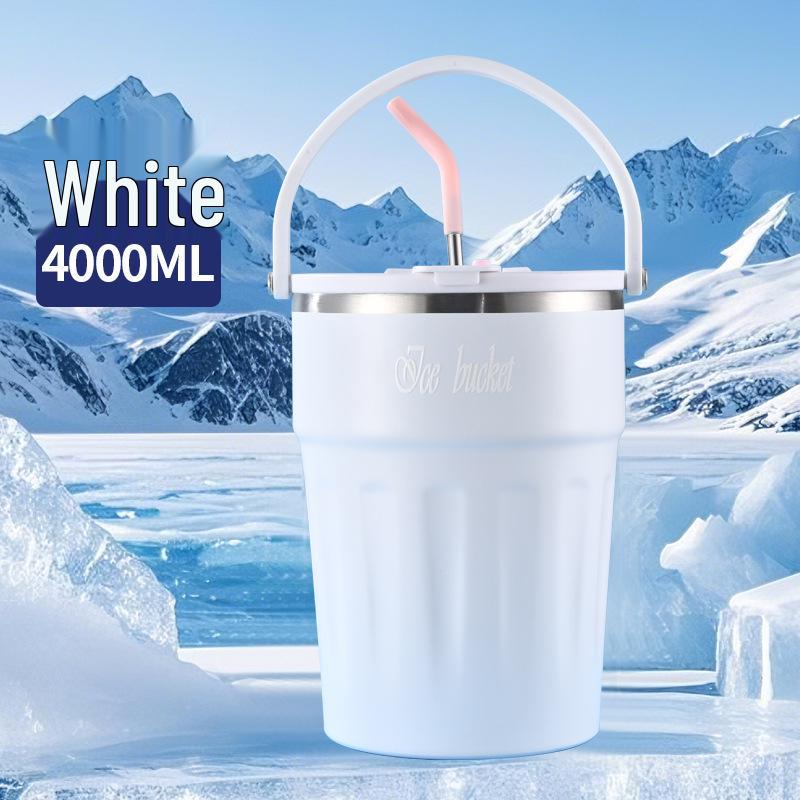 Large Capacity Insulated Coffee Cup with Straw - 304 Stainless Steel, Food Grade 3L