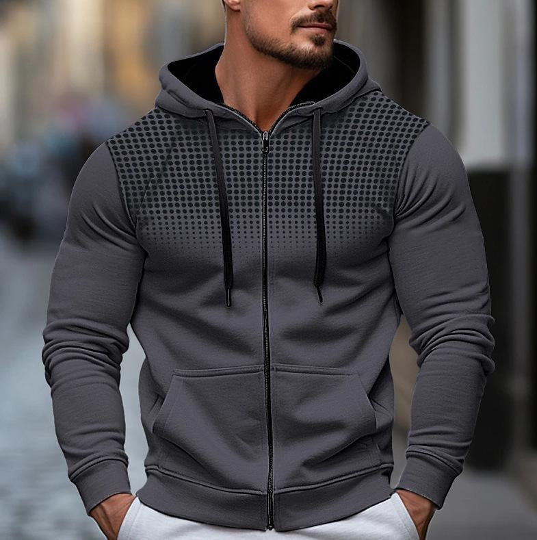 Men's Polka Dot Sporty Casual Fleece Cardigan Hoodie for Autumn/Winter