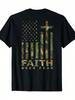 Men Clothes Men's Faith Over Fear Christian T-Shirt - American Flag Cross Design