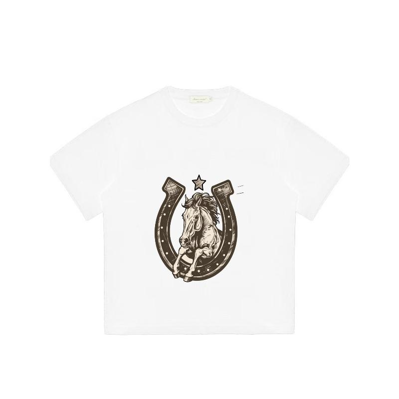 Black T Shirt Horse And Horseshoe Print Casual Wear For Men And Women