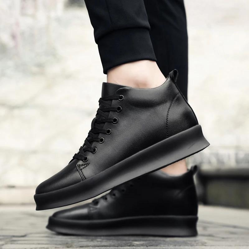 Fashion Lace-up Men's Shoes New Elevator Ankle Boots Men Casual Leather Male Outdoor Footwear Non-Slip Versatile Mens Sneakers