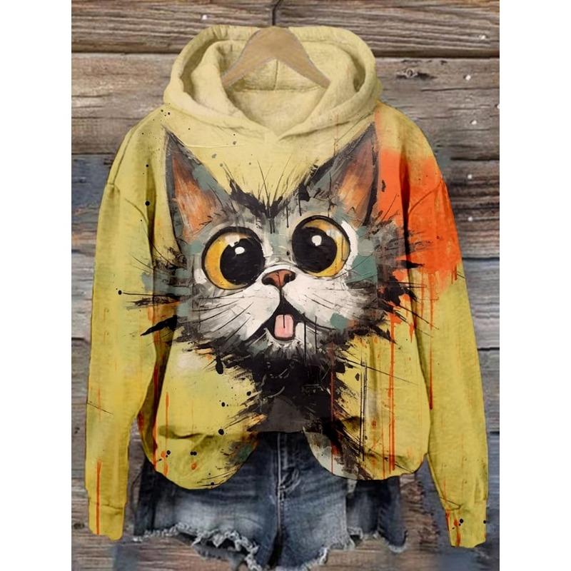 Damen Hoodie 3d Tiere Langarm Damenbekleidung Herbst Hip Hop Mode Street Style Lustiges Hunde Muster Kapuzenpullover