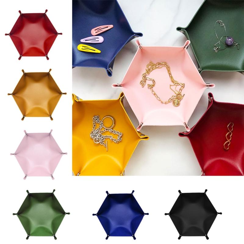 Dice Tray PU Leather Dice Folding Hexagon Tray Dice Coin Purse Holder for Home Bar Dice Games Like RPG DND Board Games