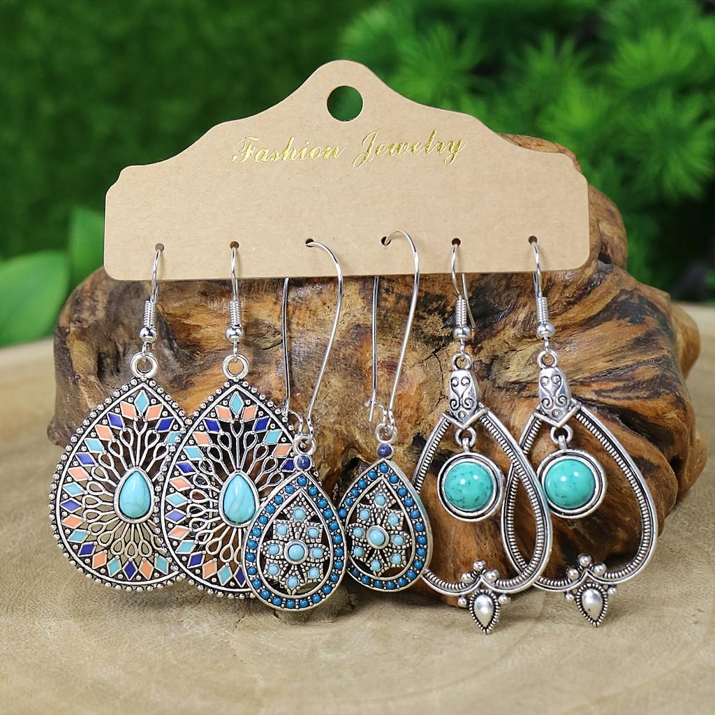 Boho Women Earrings Set Multi Pieces Set Vintage Style Geometric Shape Beads Flowing Tassel Design Party Decor