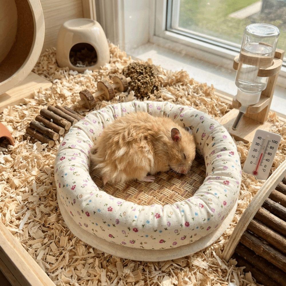 Round Summer Hamster Pad Breathable Golden Bear Cool Nest Hamster Nest Mat  Pet Supplies