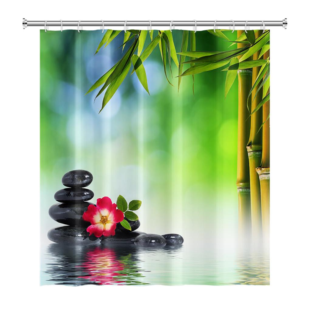 Tenda Doccia Meditazione Giapponese Zen Spa Loto Pietre di Basalto Olio Essenziale Candele Profumate Bambù Acqua Arredamento Casa Set Impermeabile
