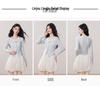 Kumikumi Women's Chic Blue Lace Tie-Up Long Sleeve Autumn Two-Piece Slimming T-Shirt