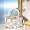 Metal Vegetable Basket Diamond-encrusted Dinner Bag Hollow Pearl Shell High-end Temperament Handbag