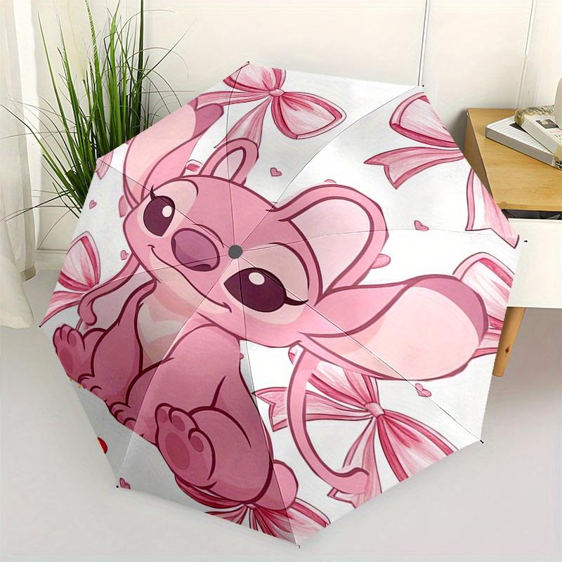 

Pink Stitch Bows Themed Automatic Opening and Closing Folding Umbrella, Reinforced 8 Ribs, Compact Travel Design, Fashionable Folding Umbrel