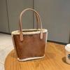 New Plush Faux Suede Sanded Handheld Tote Bucket Bag for Women Korean Fashion Casual Handbag Unique Design Female Shoulder Bag