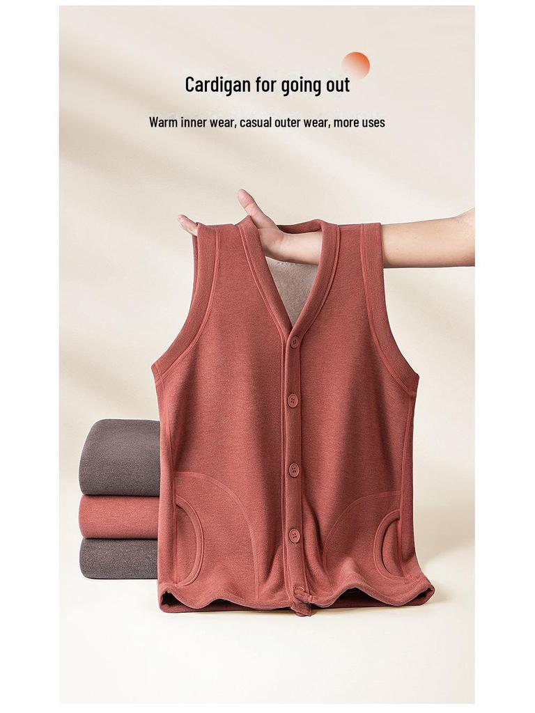 Ultra-Warm Silk Wool Vest: Women's Autumn & Winter Plush Cardigan for Middle-Aged & Elderly