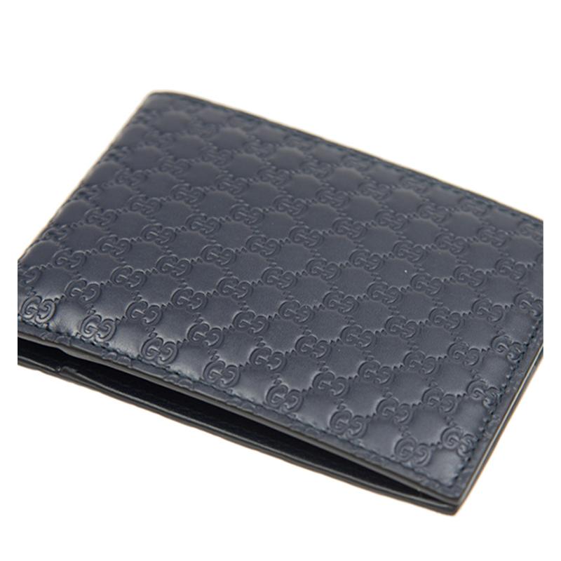 Gucci Simple classic presbyopia logo embossed narrow version bi-fold cowhide wallet wallet men's blue/navy blue