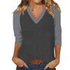 Women's Casual And Fashionable Patchwork V-Neck Top With Seven Quarter Sleeves Top