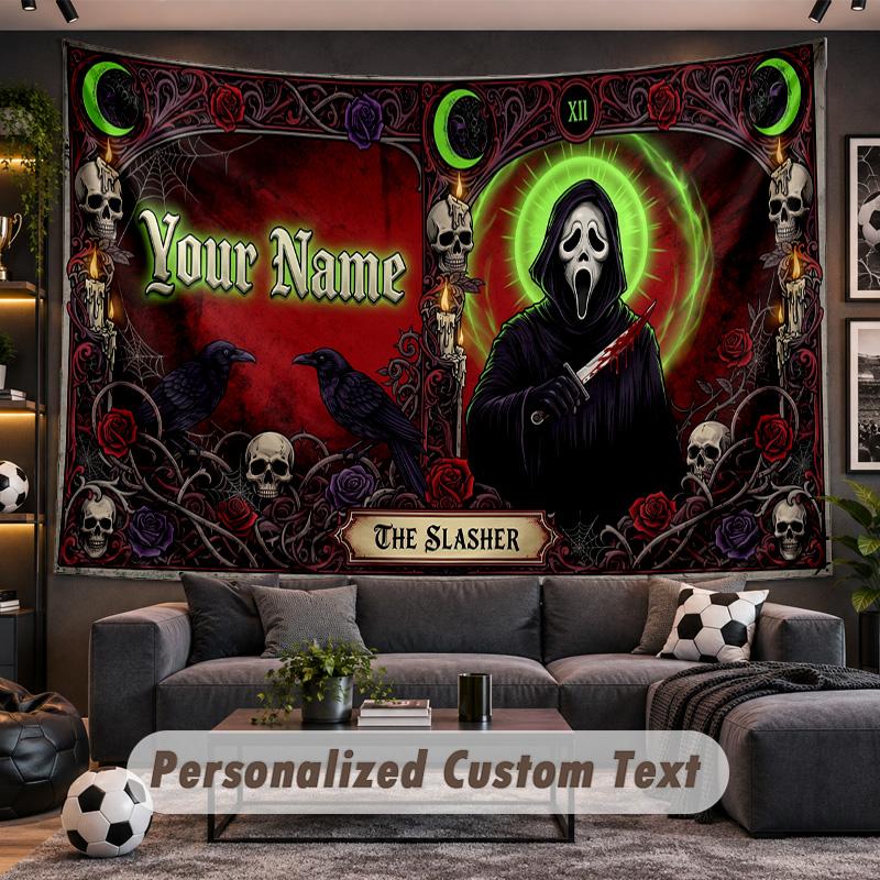 Scream Ghostface Personalized Tapestry Support Custom Name, Wall Art Home Decoration
