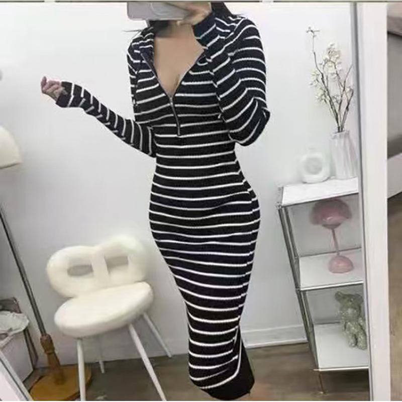 

Kumikumi Women s Pink Striped Knit Dress - Autumn Chic Slim Fit One size чорний