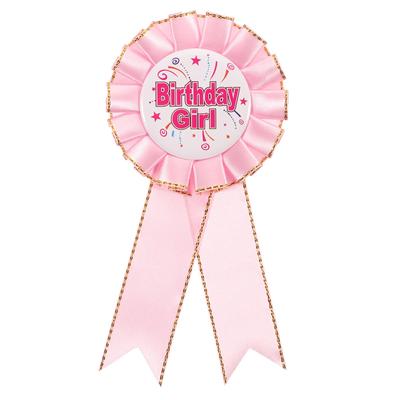 PATIKIL Birthday Girl Button Pins, 5.9"x2.8" Tin Ribbon Badge Pins with Satin Fabric Ribbon for Birthday Party Decorations, Pink, for Women, Men,