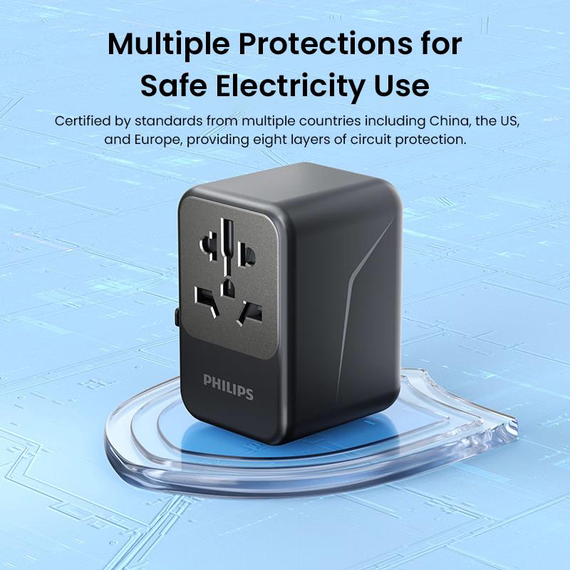 Philips 65W GaN Globaler Reiseadapter Mehrfachausgangsleistung bis zu 70W