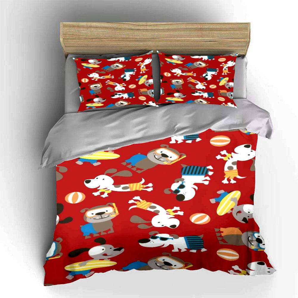 Cartoon Dog Beach Themed Set Bedding Set with 1 Duvet Cover 2 Pillowcases Single Double King Queen, Gift