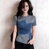 91% Cotton Design Short-sleeved T-shirt Women's Summer New Beautiful Temperament Korean Wear a Great-looking Top