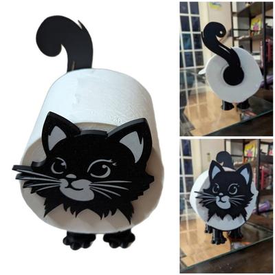Yousheng 1Stk/2Stk Katzen Toilettenpapierhalter Aufbewahrungsständer für Toilettenpapierrollen 3D-gedruckt Schwarze Katze Toilettenpapierhalter Ablage Badezimmer-Organizer
