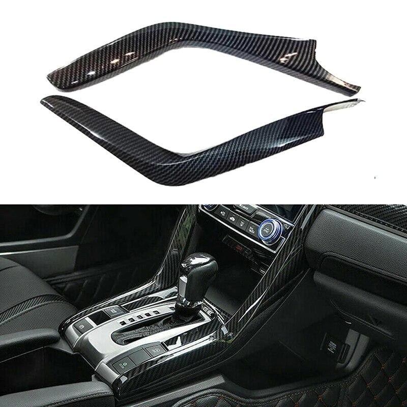 ABS Plastic Car Interior Gear Shift Panel Strips Trim Sticker for Honda Civic 2016-2021 Carbon Fiber Look Accessories