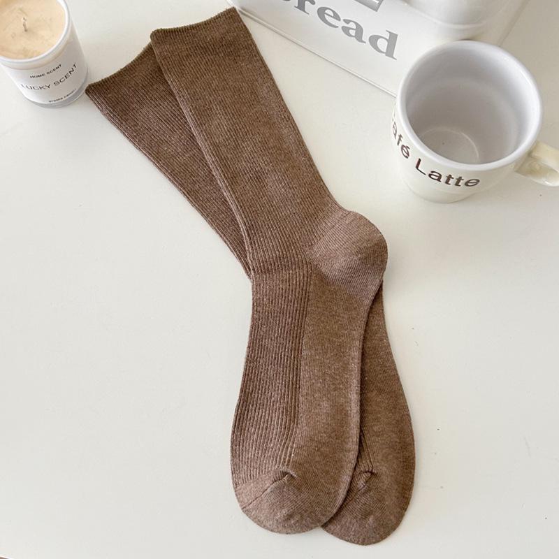 Suxinaimin Damen Trendy Mylar Mid-Calf Slouch Socks - Fein gerippt, schweißabsorbierend, einfarbig, perfekt für Frühling und Herbst.