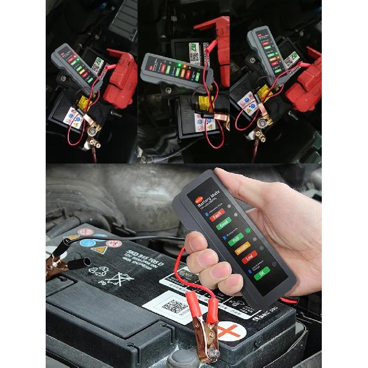 בודק מצבר לרכב מיני 12V בודק אלטרנטור דיגיטלי תצוגה עם 6 נורות LED כלי אבחון רכב מנתח בודק מצבר לרכב