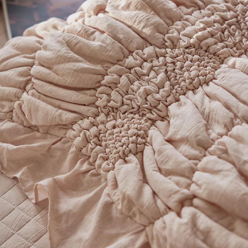 Natural Cotton Quilted Bedspread Bedding Set 4-PC, Princess Ruffled Lace Versatile Duvet Cover Pillowcase 3-PC,Use as Bedspread