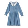 2025 Spring and Autumn New Lace Splicing Long-sleeved Denim Shirt Skirt Women's Loose and Thin Big Lapel Dress