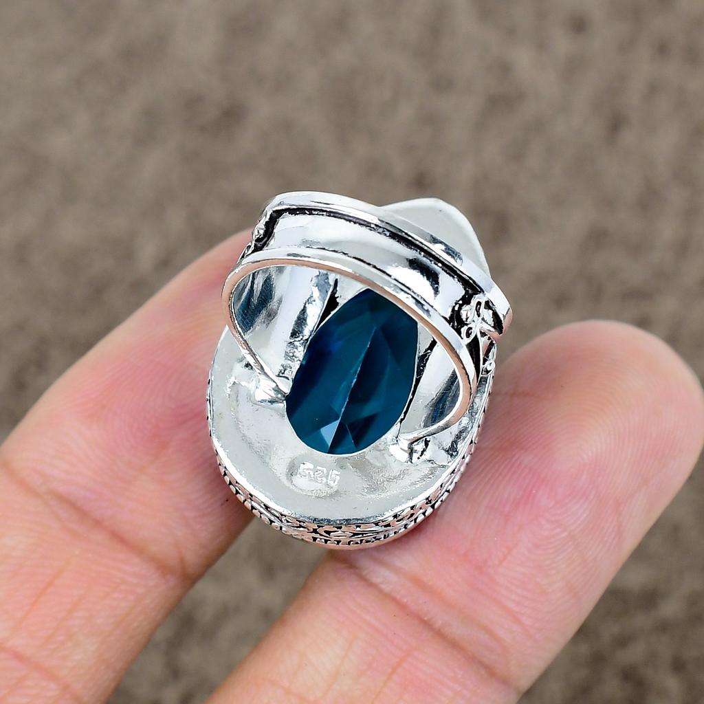 Blue Topaz Genstone Handmade 925 Sterling Silver Jewelry Ring Size 7.5 KKG-467