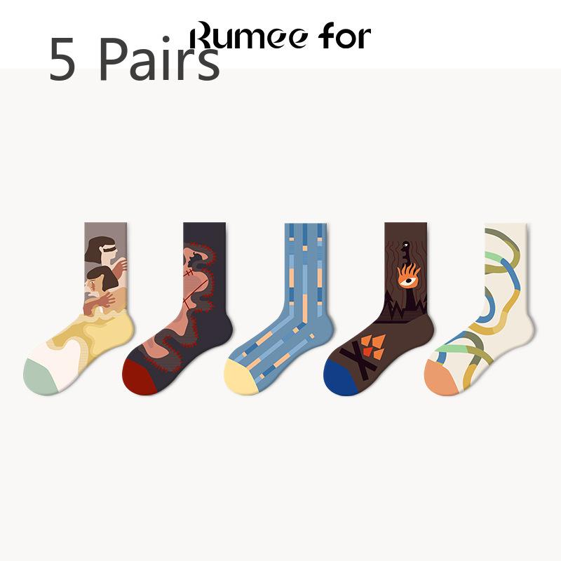 5 Pairs of Female Spring and Summer Trend Personality Small Design Sense Cartoon Funny Tube Socks