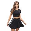 Women Summer Leisure Sports Suit Solid Color Short T-Shirt A-Line Skirt Suit