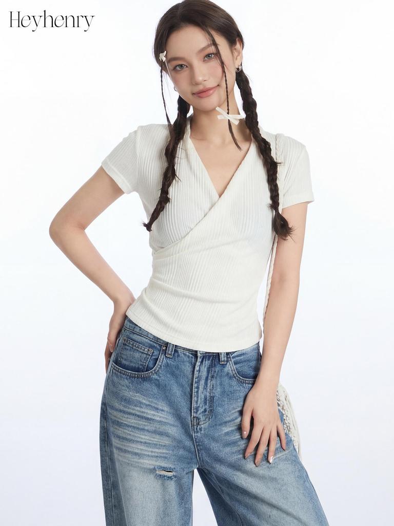 HeyHenry Women's Elegant Slim Fit V-neck Short-sleeve T-shirt