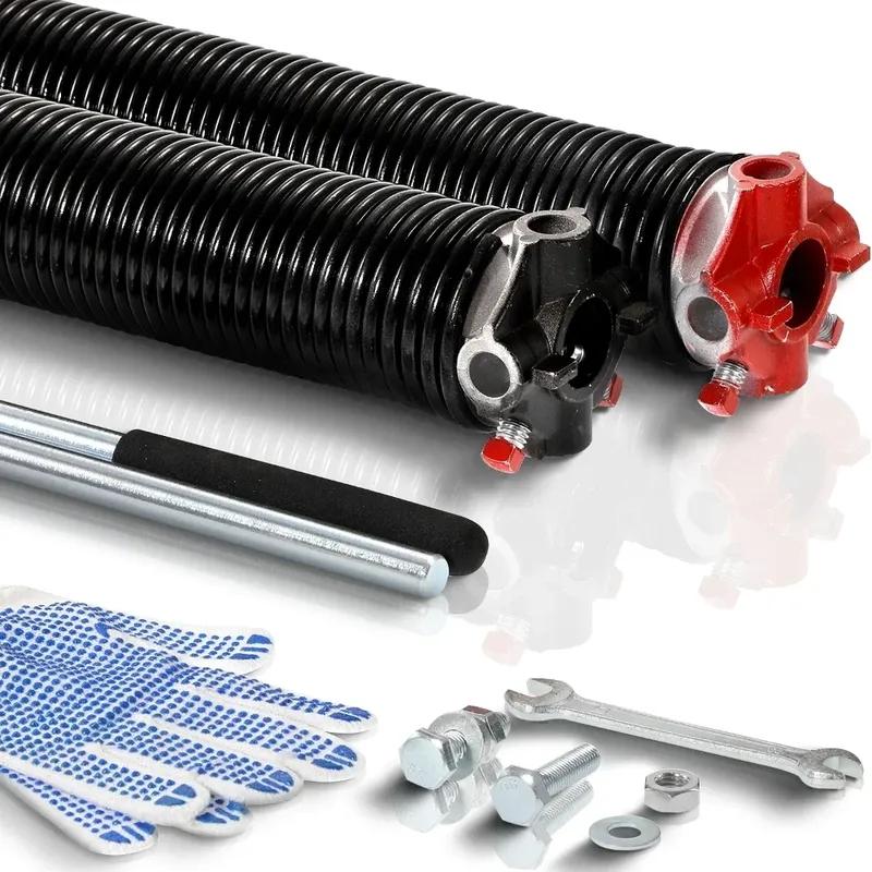 2Pcs Heavy Duty Garage Door Steel Spring Rolling Garage Gate Door Accessories Torsion Spring with Non-Slip Winding Bar 0.218 inch