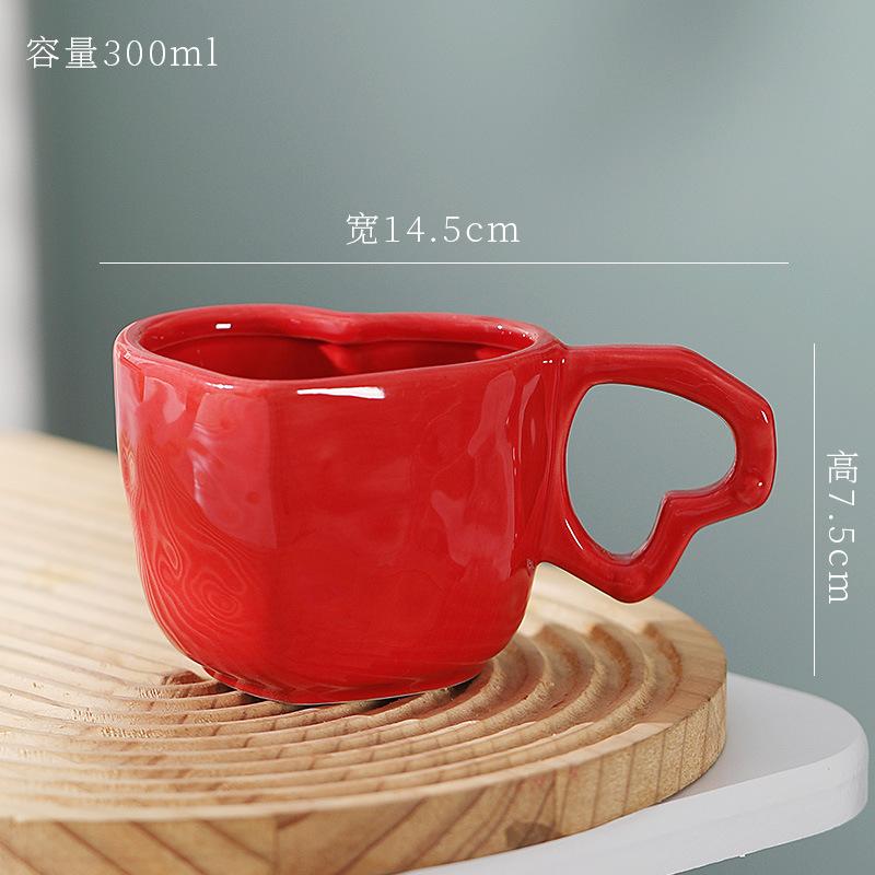 300ML European Ceramic Heart Coffee Cup Exquisite Afternoon Tea Flower Tea Latte Coffee Mug Home Use Heart-shaped Breakfast Mug