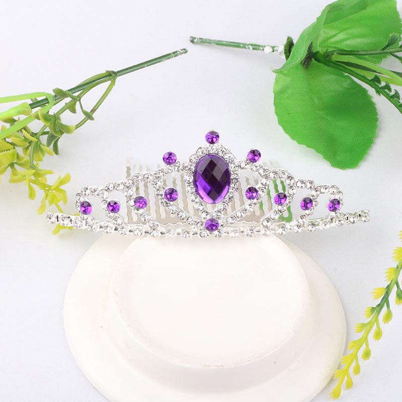 Sparkling Rhinestone Crown Hair Comb - Princess Style Dance Accessory глубокий/фиолетовый