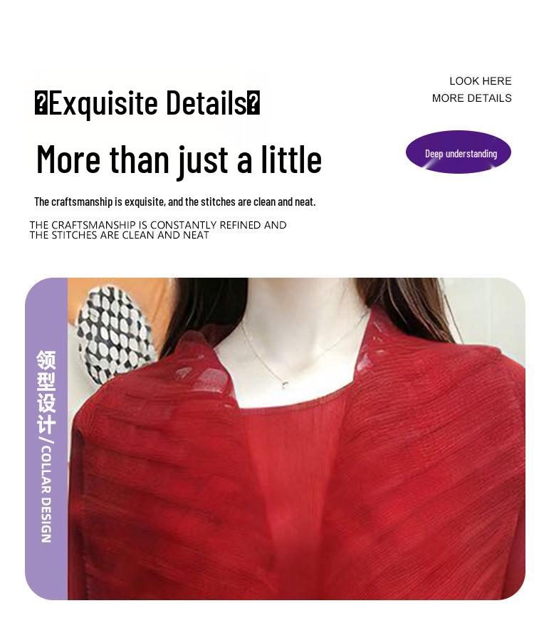 Plus Size Women's High-Quality Textured Two-Piece Look Loose Slimming Solid Color Miyake Long Sleeve Dress