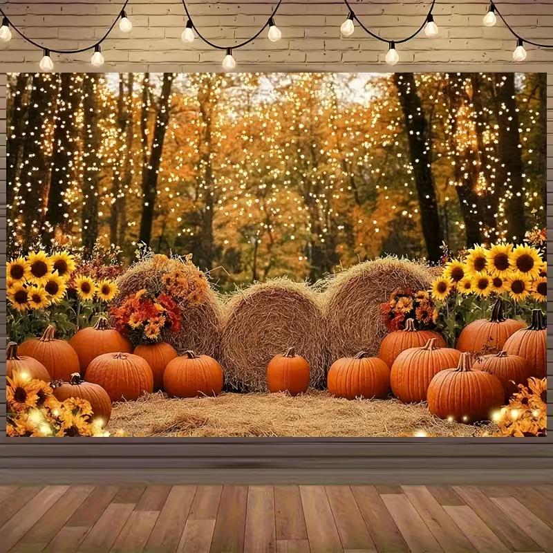 2D Pumpkin Hay Bale Background for Family Photoshoot and Parties