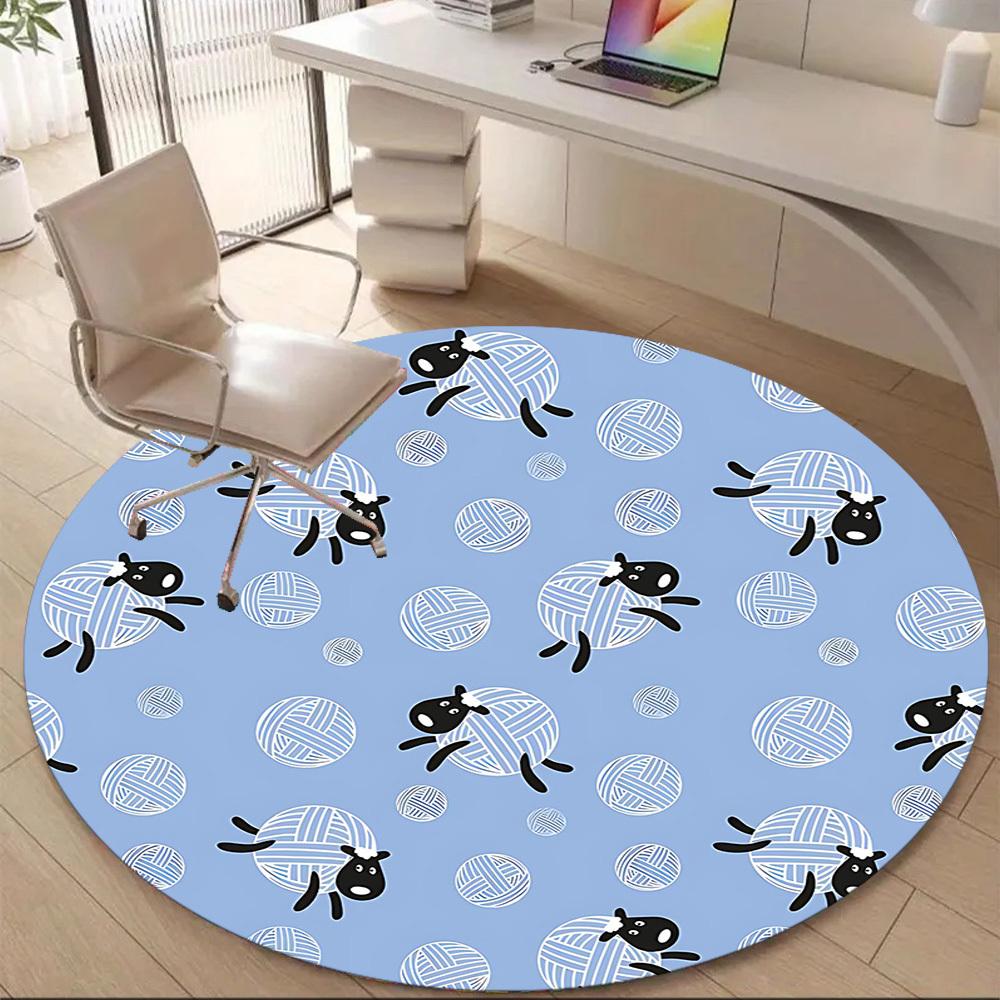 1PC Sheep Yarn Pattern Office Round Area Rug, Mat Suitable For Office, Under Office Chairs Bedroom Living Room Home Decor, Room Deco