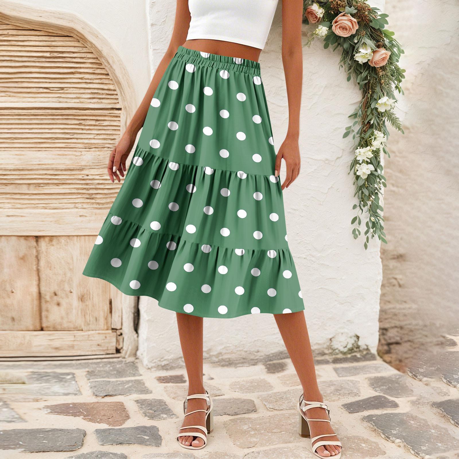 

Женская повседневная юбка А-силуэта с высокой талией, юбка в полоску с принтом в горошек и карманами XXL