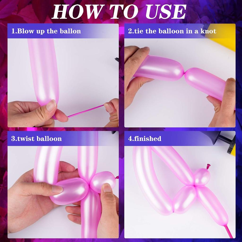 200 Pieces Neon Glow Blacklight Reactive Fluorescent Long Twisting Balloons for DIY Animals Twisting Glow Party Birthday Party Decoration