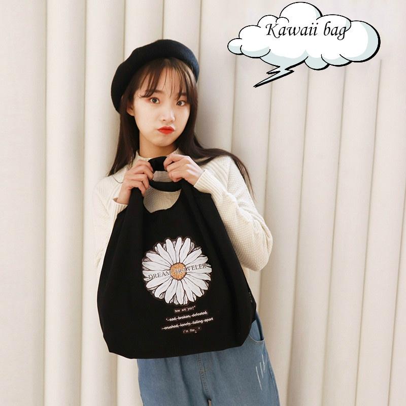 Daisy Canvas Shoulder Bag Student Handbag Women Small Shopping Bag Girl Flowers Casual Tote Bag